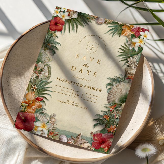 Reserve A Data Casamento Tropical Hibiscus Seashell (Criador carregado)