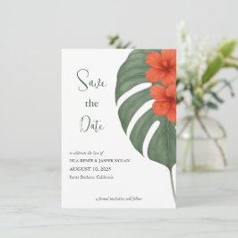 Reserve A Data Casamento Tropical Monstera & Hibiscus