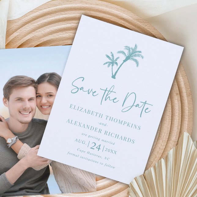 Reserve A Data Casamento Tropical Palm Tree Aqua Blue Beach (Criador carregado)