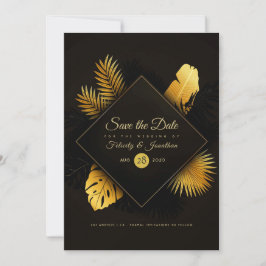 Reserve A Data Casamento Tropical Preto e Dourado