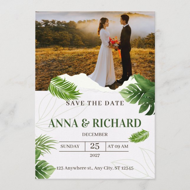 Reserve A Data Casamento Tropical Romântico Salve A Data (Frente)