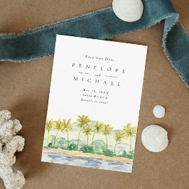 Reserve A Data Casamento Tropical Watercolor de Palm Trees de Pra
