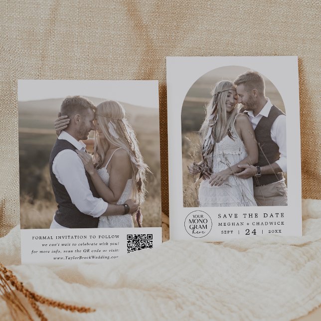 Reserve A Data Casamento Único Branco Preto Foto Monograma do MEG (MEGHAN Monogram Photo Black White Unique Wedding Save The Date)