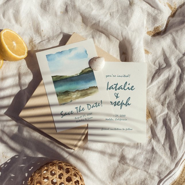 Reserve A Data Casamento Único Da Praia Desenhada Por Mão De Água (Criador carregado)