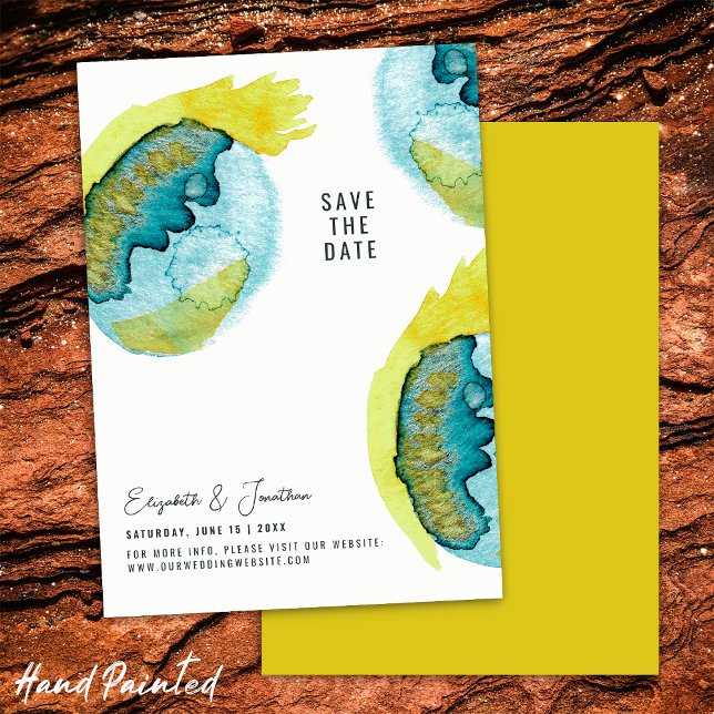 Reserve A Data Casamento Único de Arte de Abstrato Amarelo Azul (Front/Back)