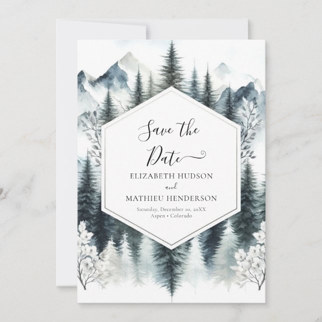 Reserve A Data Casamento Único de Montanha de Pico (Frente)