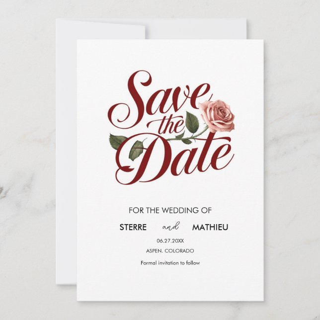 Reserve A Data Casamento Único de Rosas vermelhas Botânica (Frente)