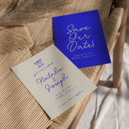 Reserve A Data Casamento Único Retroativo Azul Desenhado à Mão