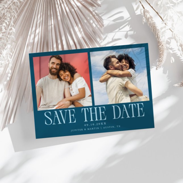 Reserve A Data Casamento Verde-Água Moderno de 2 Fotos (Criador carregado)