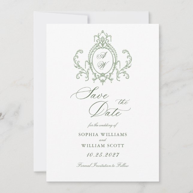 Reserve A Data Casamento Verde da Ornamentado Vitoriana Grace Flo (Frente)