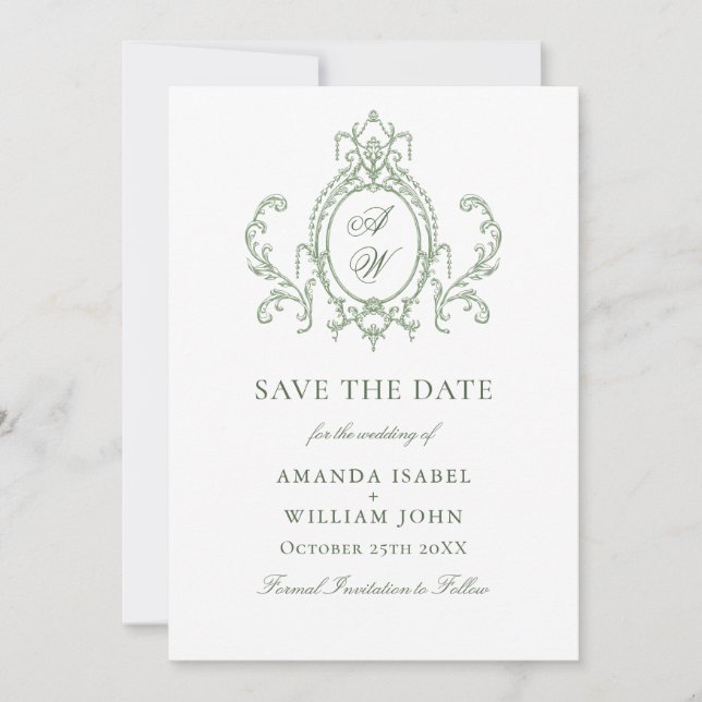 Reserve A Data Casamento Verde da Ornamentado Vitoriana Grace Flo (Frente)