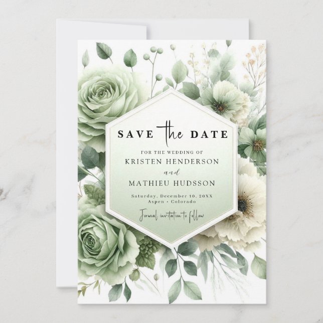 Reserve A Data Casamento Verde da Sage Moderna Minimalista (Frente)