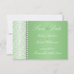 Reserve A Data Casamento verde de Damask e Bead branco Salve a da