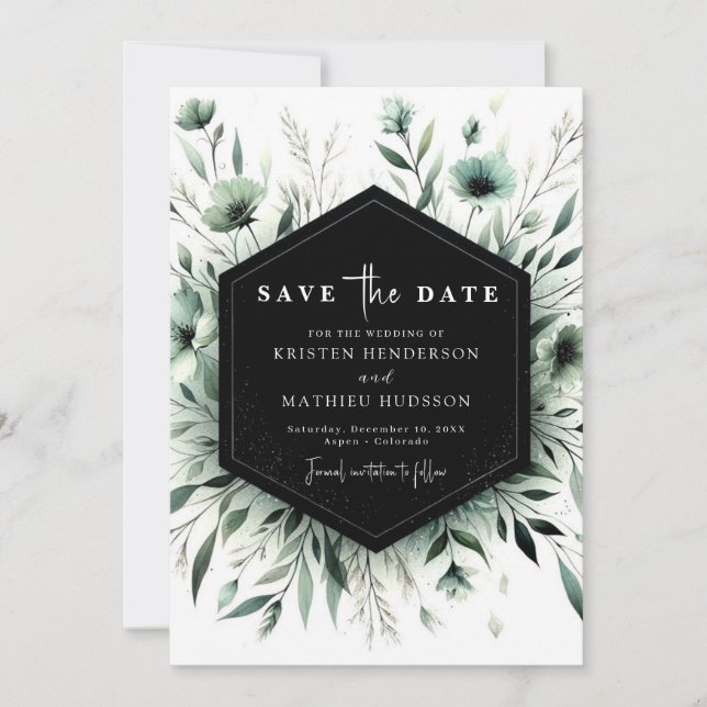 Reserve A Data Casamento Verde de Sábio Floral Personalizado (Frente)