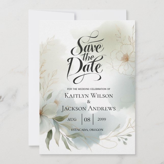 Reserve A Data Casamento Verde de Sage Floral de Molho (Frente)