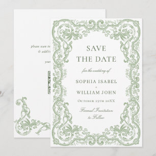 Reserve A Data Casamento Verde do Ornamentado Floral Sage