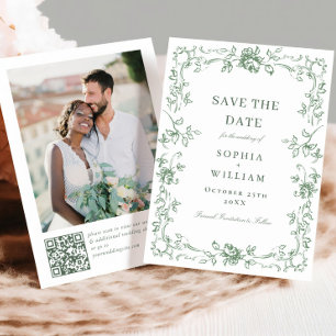 Reserve A Data Casamento Verde do Ornamentado Floral Sage