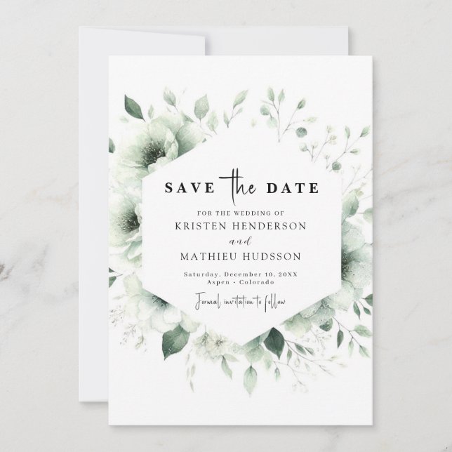 Reserve A Data Casamento Verde do Sábio Botânico Moderno Personal (Frente)