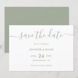 Reserve A Data Casamento Verde Elegante do Script Moderno Sage