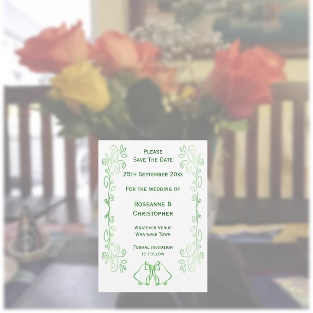 Reserve A Data Casamento Verde Emerald Salva Os Sinos De Data (Emerald green wedding save the date card bells and scrollwork design)