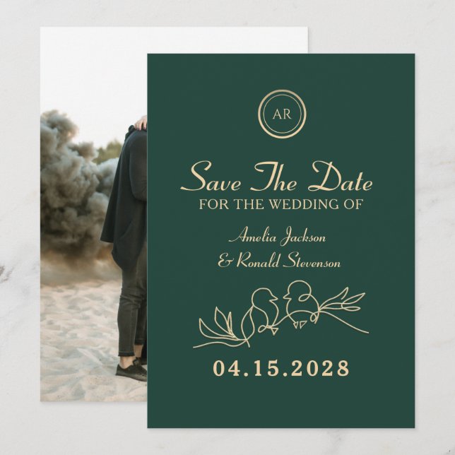 Reserve A Data Casamento Verde Esmeralda (Frente/Verso)