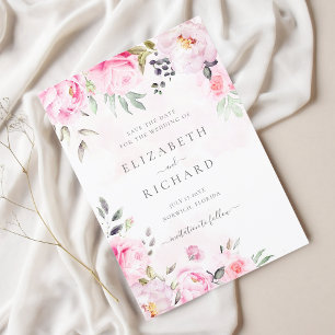 Reserve A Data Casamento Verde Floral Cor de Água Rosa Esbranquiç