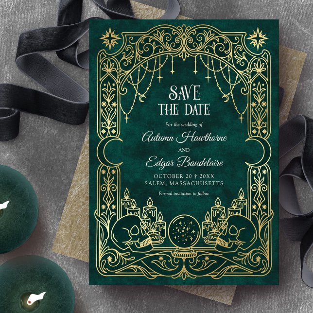 Reserve A Data Casamento Verde Gótico de Halloween com Tarot (Criador carregado)