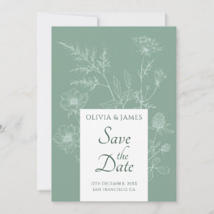 Reserve A Data Casamento Verde Mínimo de Sage de Flor Selvagem Mo