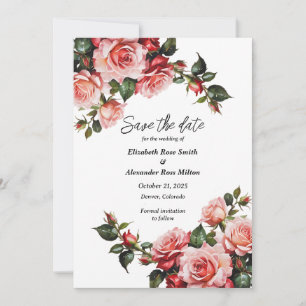 Reserve A Data Casamento verde-rosa-escuro e rosa vermelha