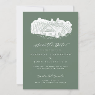 Reserve A Data Casamento Verde Sage, Ilustração Rústica