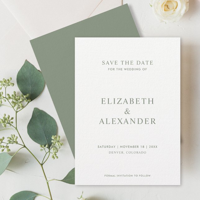 Reserve A Data Casamento Verde Sage Minimalista Simples (Criador carregado)