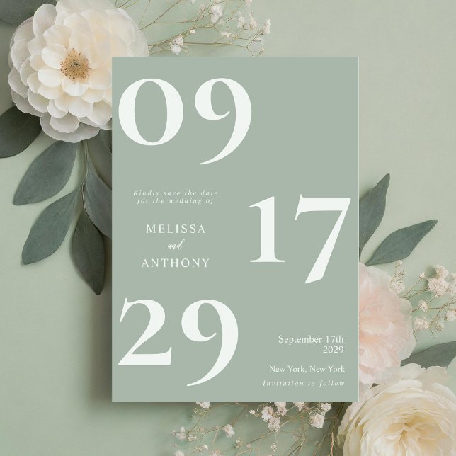 Reserve A Data Casamento Verde Sage Moderno Minimalista (Criador carregado)