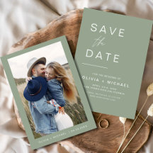 Casamento Verde Sage Save the Date Foto Minimalist