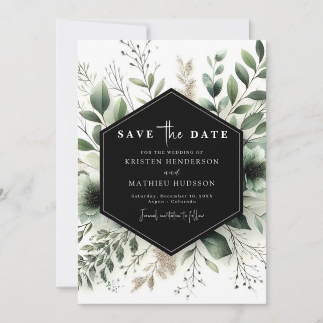 Reserve A Data Casamento Verde Simples Boho Watercolor Sage (Frente)