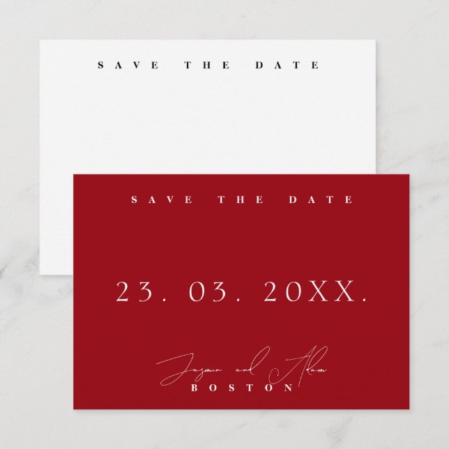 Reserve A Data Casamento Vermelho Carmesim Branco Mínimo Salve a  (Frente/Verso)