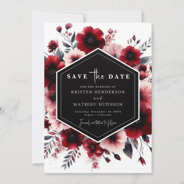 Reserve A Data Casamento Vermelho Chic Modern Crimson (Frente)