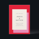 Reserve A Data Casamento Vermelho Cor-de-Rosa, Geométrico Moderno<br><div class="desc">Na moda Vermelho Cor-de-Rosa Geométrico Moderno Salva a Data</div>