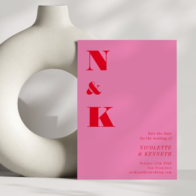 Reserve A Data Casamento Vermelho Cor-de-rosa-rosa com Monograma  (Criador carregado)