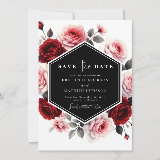 Reserve A Data Casamento Vermelho de Crimson Floral Moderno (Frente)