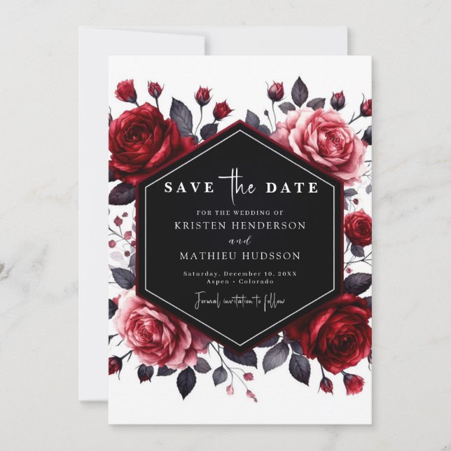 Reserve A Data Casamento Vermelho de Crimson, Flores de Água (Frente)
