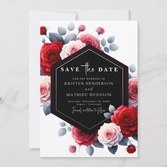 Reserve A Data Casamento Vermelho De Crimson Impressionante Elega (Frente)