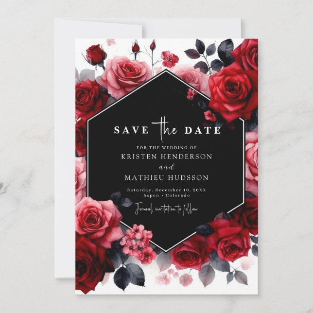 Reserve A Data Casamento Vermelho de Crimson Mínimo Elegante (Frente)