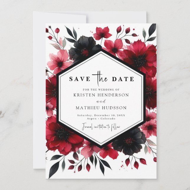 Reserve A Data Casamento Vermelho de Crimson Romântico único (Frente)