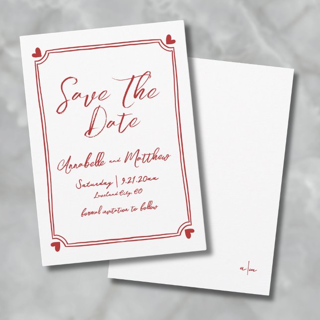 Reserve A Data Casamento Vermelho Desenhado à Mão Salve a Data (Hand Drawn Red Wedding Save The Date)