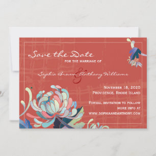 Reserve A Data Casamento Vermelho Floral Colorido Salvar a Data