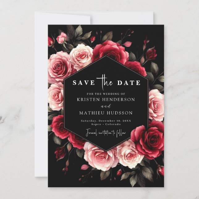 Reserve A Data Casamento Vermelho Romântico de Crimson (Frente)