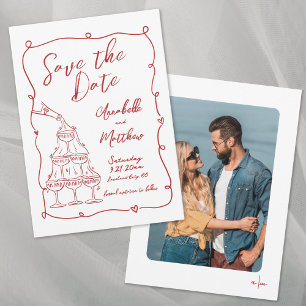Reserve A Data Casamento Vermelho Whimsical Foto Desenhada Mão