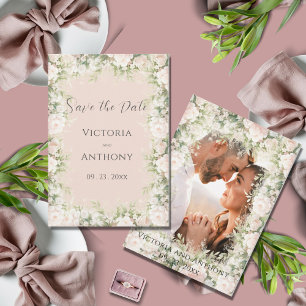 Reserve A Data Casamento Vintage com Aquarela Floral Rosa