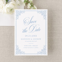 Casamento Vintage com Moldura Azul Elegante