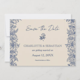 Reserve A Data Casamento vintage de borda floral azul